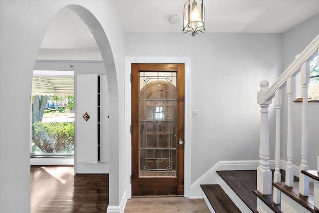 foyer entrance with a healthy amount of sunlight and hardwood / wood-style flooring