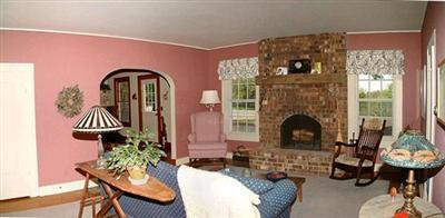 living room with a fireplace