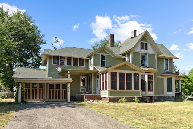 view of front of house with a carport, a sunroom, and a front yard