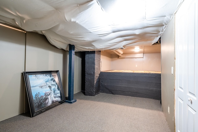 basement featuring carpet flooring