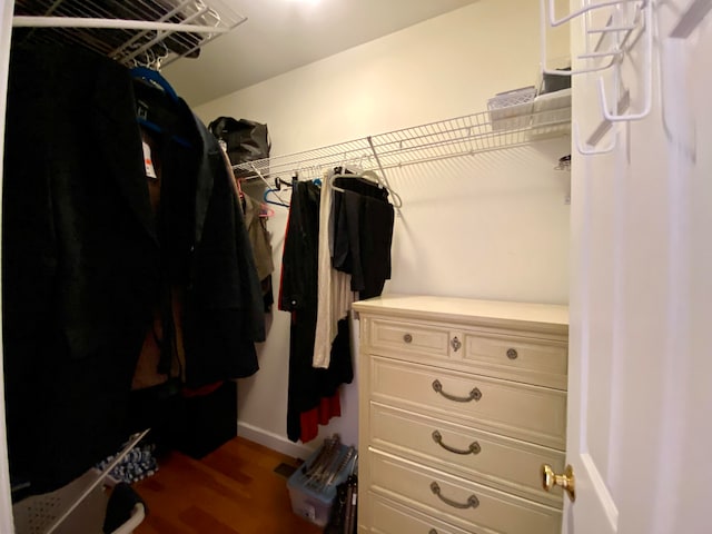 spacious closet with dark hardwood / wood-style flooring