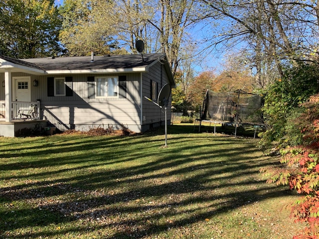 view of home's exterior featuring a yard and a trampoline