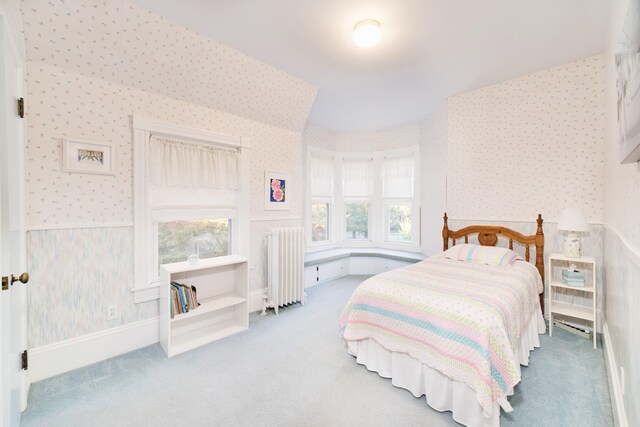 carpeted bedroom with radiator