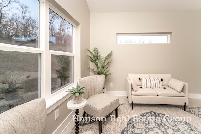 sitting room with hardwood / wood-style floors and a wealth of natural light