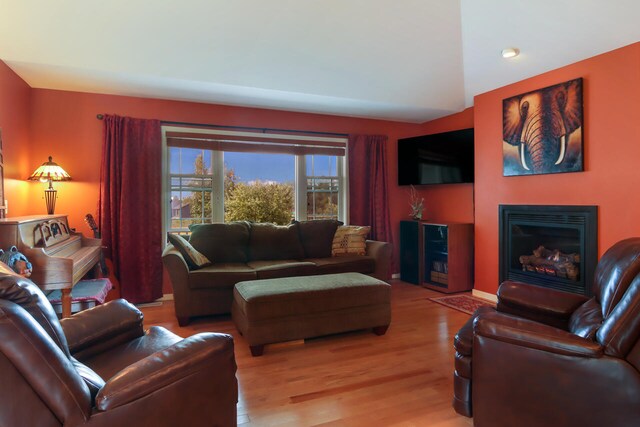 living room with light hardwood / wood-style flooring