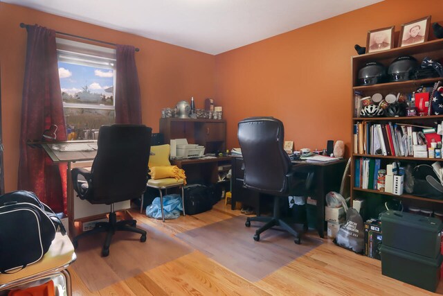 office space with hardwood / wood-style flooring