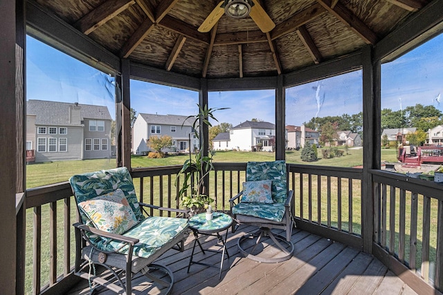 6650 Wing St, Ypsilanti, MI 48197 - sunroom / solarium with a residential view and a ceiling fan