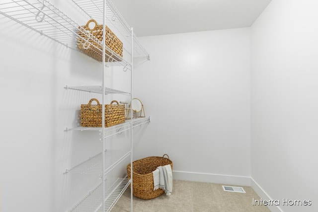 walk in closet featuring carpet and visible vents