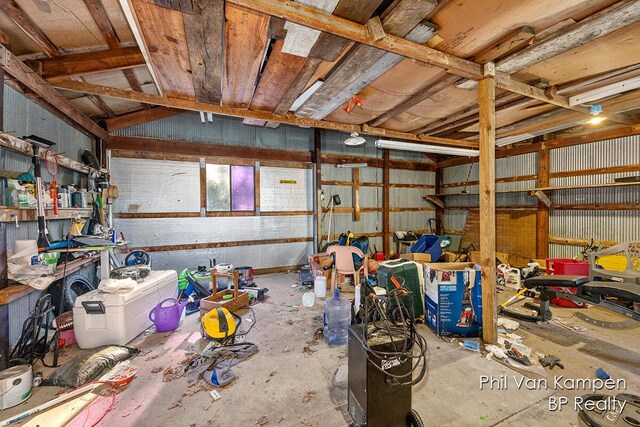 garage with metal wall