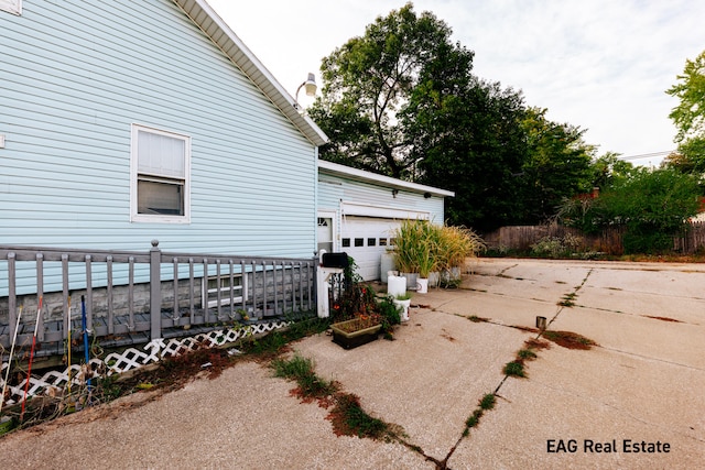 exterior space featuring a garage