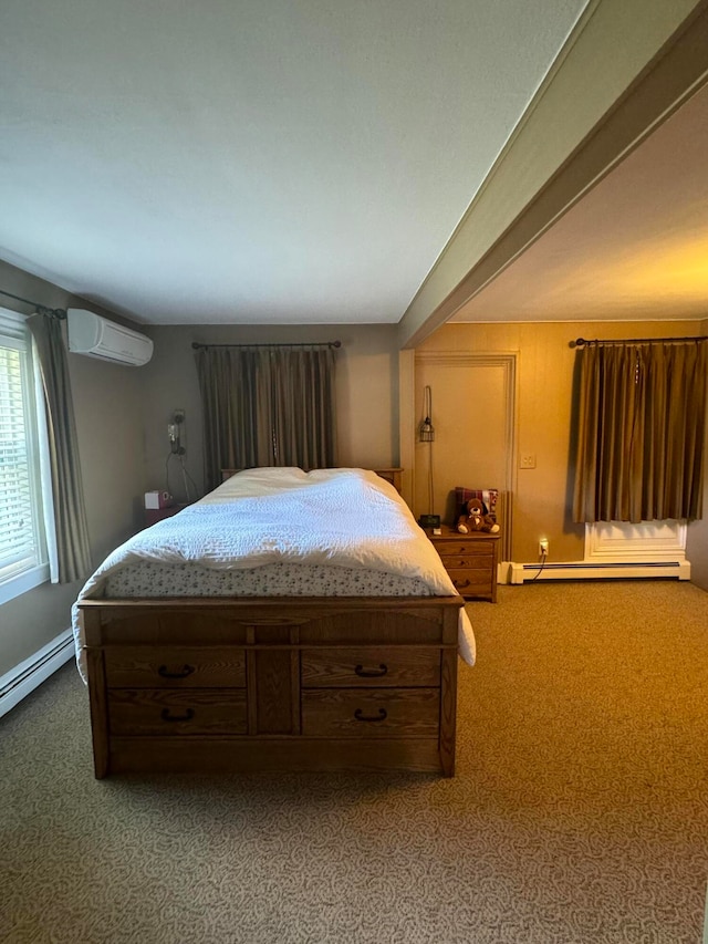 carpeted bedroom with a wall mounted air conditioner