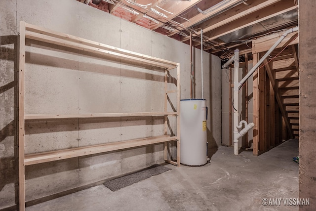 basement with water heater