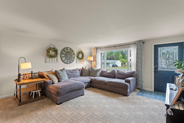 living room featuring light colored carpet