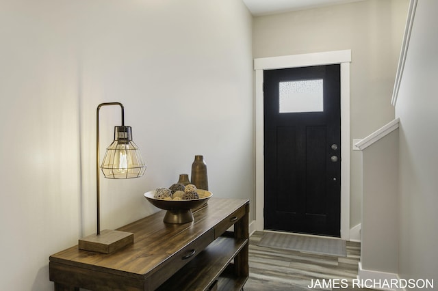 foyer entrance featuring wood-type flooring