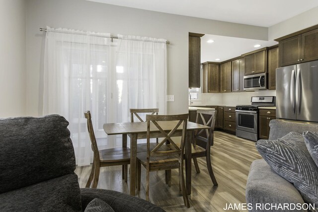 dining area with light hardwood / wood-style flooring