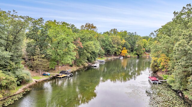 property view of water featuring a boat dock