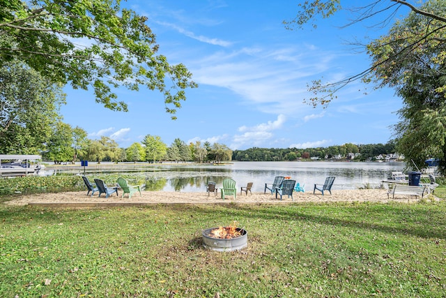 view of water feature featuring an outdoor fire pit