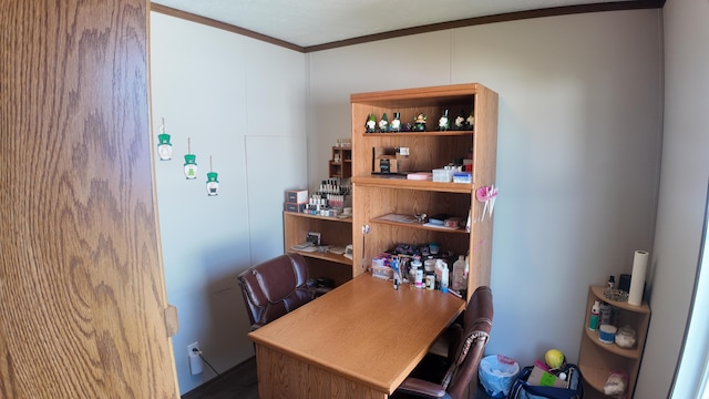 home office featuring crown molding