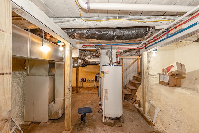 basement featuring gas water heater