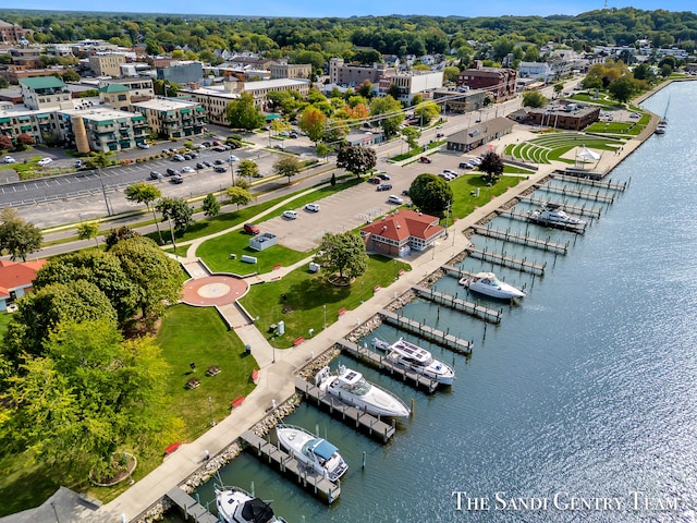 bird's eye view featuring a water view