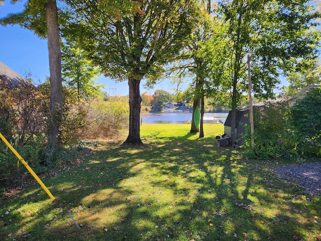 view of yard with a water view