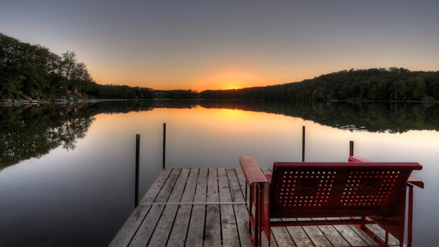 view of dock with a water view