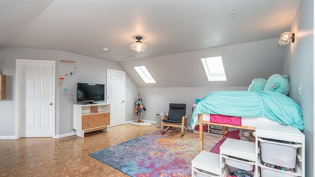 bedroom featuring lofted ceiling