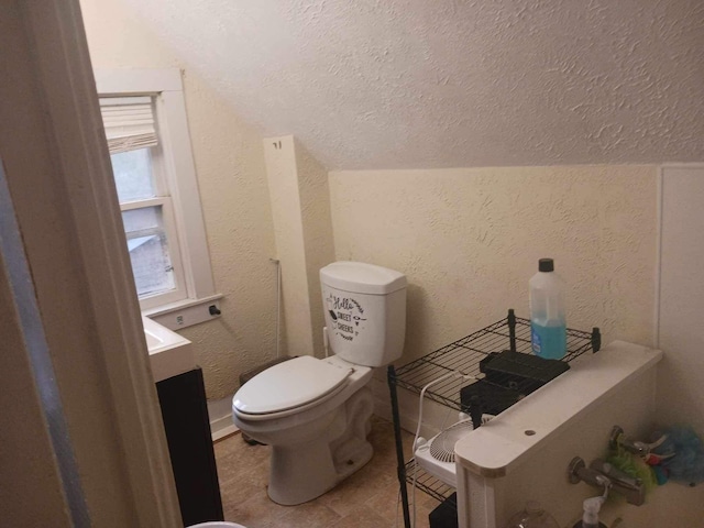 bathroom featuring vaulted ceiling and toilet