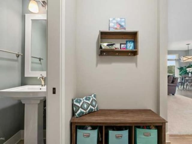 interior space with sink and carpet flooring