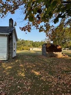 view of yard with a storage shed