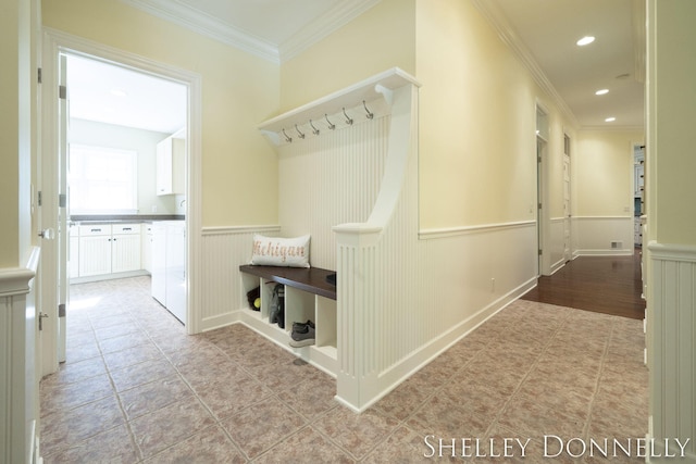 interior space featuring crown molding