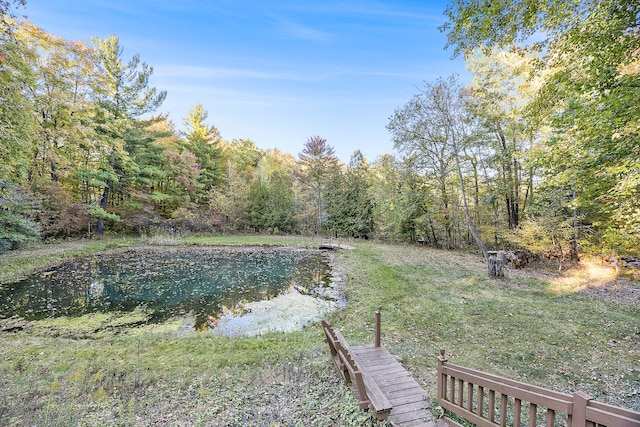 view of yard with a water view