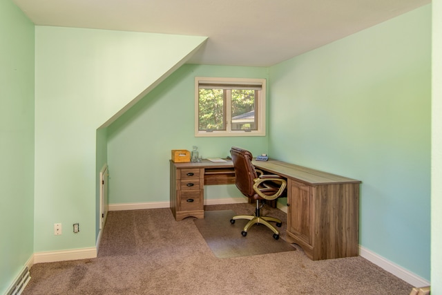 view of carpeted home office