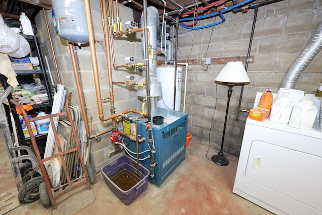 utilities featuring water heater and washer / clothes dryer