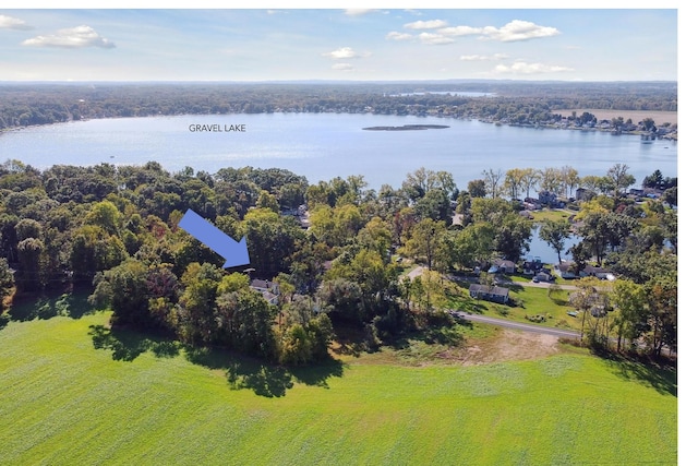 aerial view featuring a water view