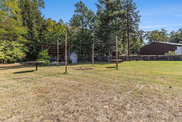 view of yard with a shed