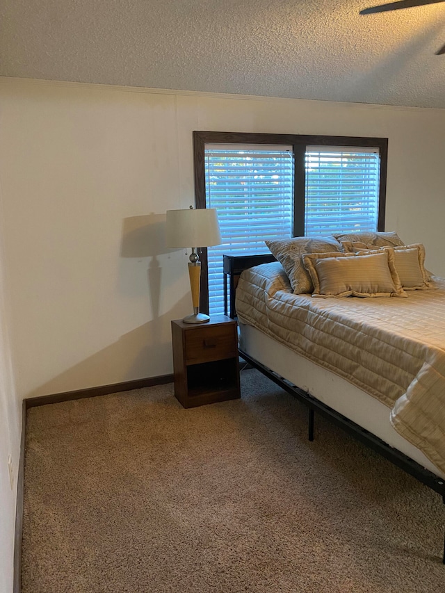 bedroom with carpet flooring and a textured ceiling