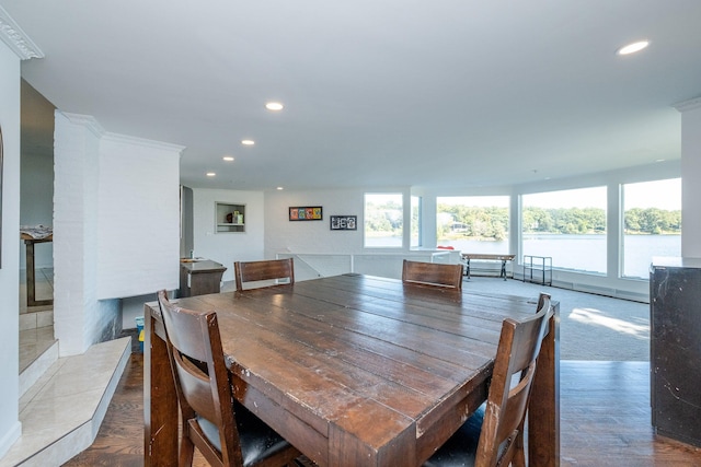 dining room with dark hardwood / wood-style flooring