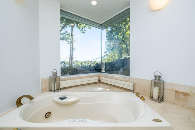 bathroom with a bath and plenty of natural light