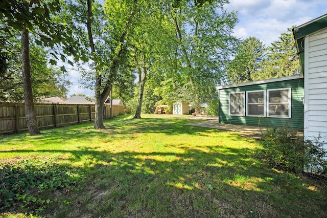 view of yard with a storage unit