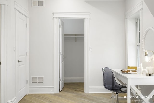 office area featuring light hardwood / wood-style floors