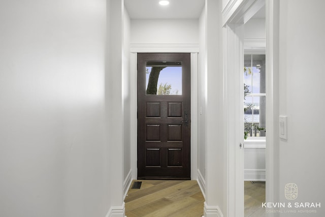 entryway featuring plenty of natural light and light wood-type flooring