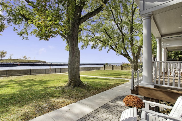 view of yard with a water view