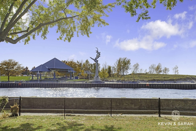 view of home's community featuring a gazebo and a water view