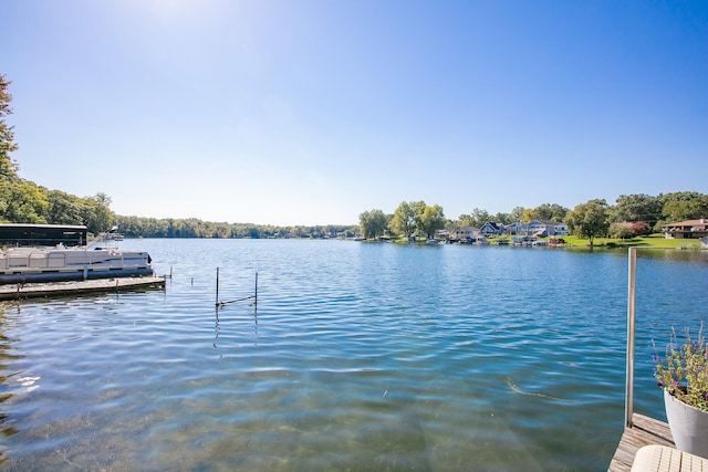 view of dock with a water view