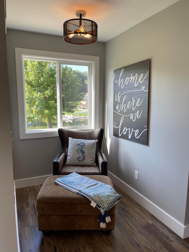 sitting room with dark hardwood / wood-style flooring