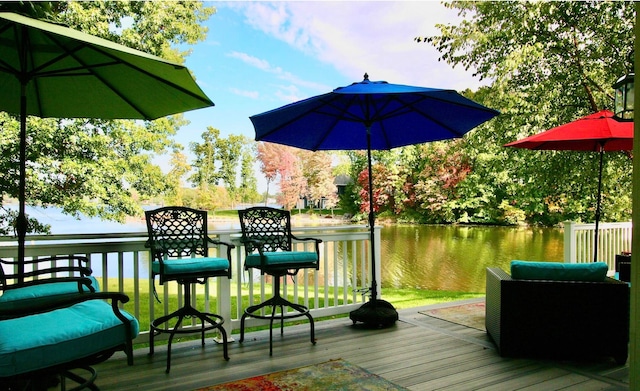 deck with a water view