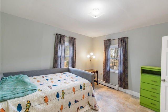 bedroom featuring a baseboard radiator