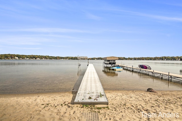 dock area with a water view