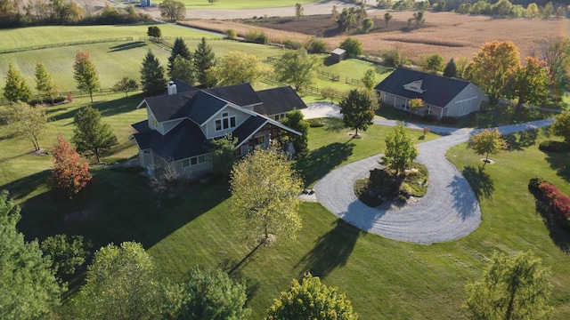 birds eye view of property with a rural view